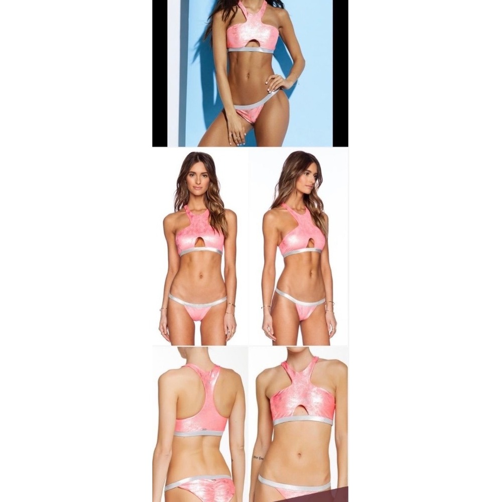 Beach‎ Bunny Pink galaxy metallic Keyhole Bikini Set  Ruched Bottom L top xl